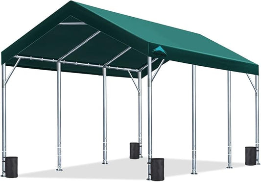 ADVANCE OUTDOOR 12x20 ft Heavy Duty Carport Potable Car Canopy Garage Party Tent Boat Shelter, Adjustable Height from 9.5 ft to 11 ft, Green