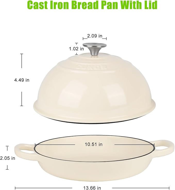 CUKOR 7QT Dutch Oven Pot With Lid, Enameled Cast Iron Dutch Oven For Bread Baking, Non-Stick Bread Pot for Oven/Stovetop, White (Roast, Braising, Stewing, Soups)