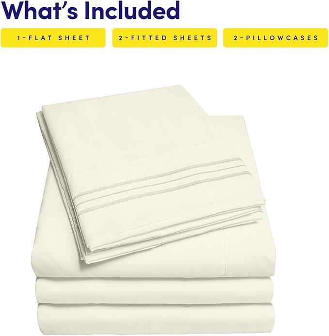 1500 Supreme Collection Extra Soft Split King Sheets Set, Ivory - Luxury Bed Sheets Set with Deep Pocket Wrinkle Free Bedding, Over 40 Colors, Split King Size, Ivory