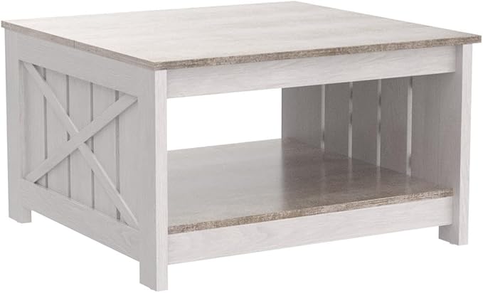YITAHOME Coffee Table Farmhouse Coffee Table with Storage Rustic Wood Cocktail Table, Square Coffee Tables for Living Meeting Room with Half Open Storage Compartment, Grey Wash
