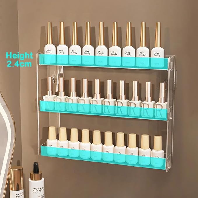 3 Layers Makeup Organizer Wall Mounted, Acrylic Invisible Floating Shelves with Anti-Slip Adhesive Backing, Sunglasses Display Rack, Nail Polish Storage, Clear (1 Pack)