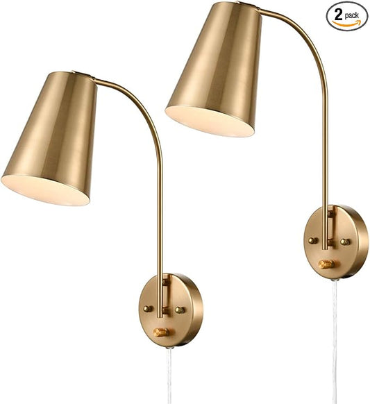 DANXU Modern Plug in Wall Sconce with Cord Set of 2 Gold Wall Light