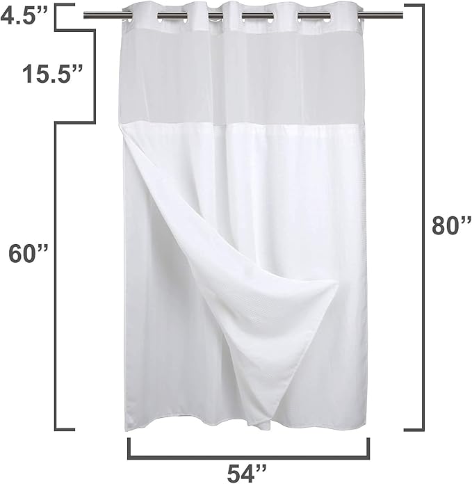 River Dream Stall Heavyweight No Hooks Required Dotted Waffle Weave Shower Curtain with Snap in Liner- 54W x 80H,Hotel Grade,Spa Like Bath Curtain,White