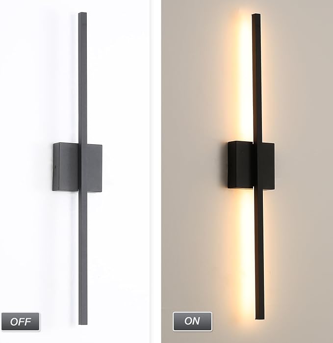 Wall Sconces Set of Two, Black Modern Wall Sconce Light for Bathroom, Living Room, Bedroom, Hardwired 3000K 28''