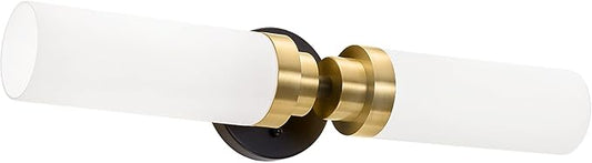 Emak Modern 22 Inch Bathroom Light Fixtures Over Mirror, Black Gold Vanity Lights with Milk Glass Shade, 2-Light Wall Sconce for Bathroom, Bedroom, Hallway, VL085-BKBGD-ML-2