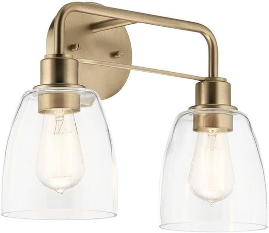 Kichler Meller 15.25 Inch 2 Light Vanity Light with Clear Glass in Champagne Bronze for Bathrooms and Powder Rooms, 11.25" H x 15.25" W x 7" D, 55101CPZ