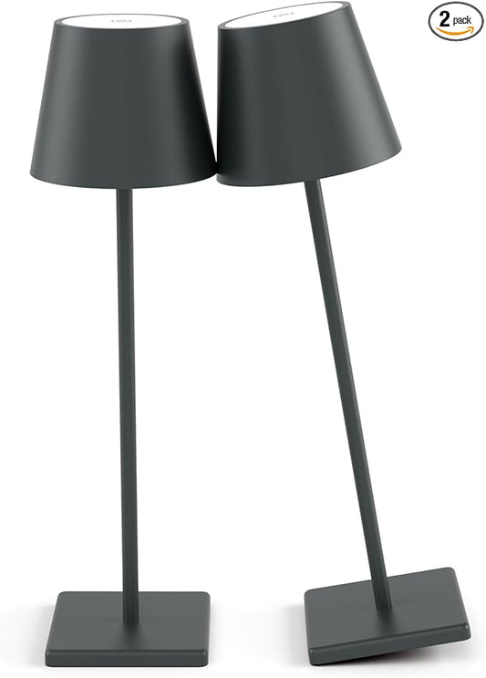 2 Packs LED Cordless Table Lamp, Rechargeable Battery Desk lamp 5500mAh Battery Operated Stepless Dimming Modern Portable Table Light for Restaurant/Table/Bedroom/Outdoor IP54 Waterproof (Anthracite)