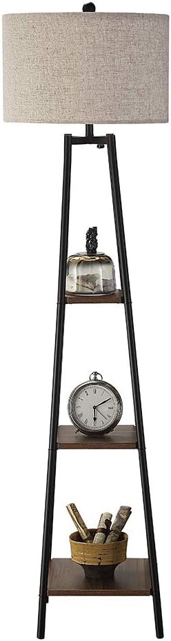 Floor Lamp, Standing Reading Light with Shelves and Fabric Shade, Modern Tall Pole Lamp, Accent Furniture Décor Lighting for Living Room, Bedrooms