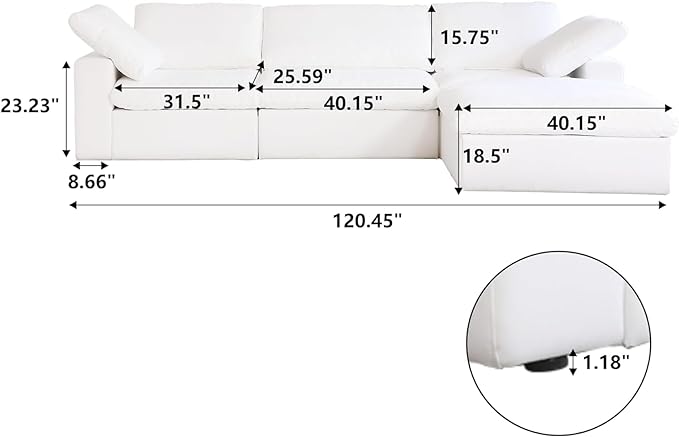 JACH 120" L Shape Cloud Modular Couches for Living Room, Modern Convertible Sectional Sofa Couch, Couch Cushion Covers Removable, Sectional Sofas for Party Bedroom Apartment (White)