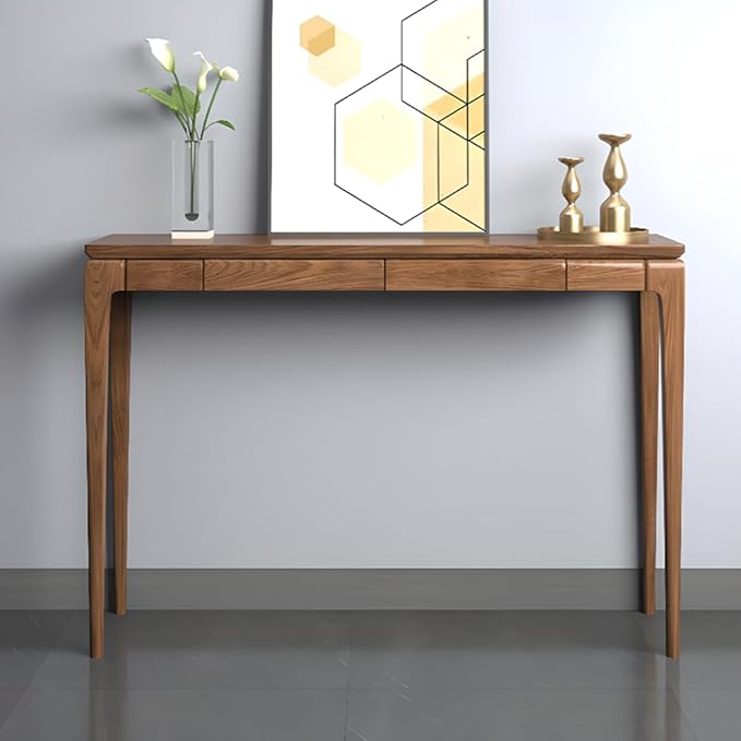 LITFAD Console Table Sleek Walnut Wood Hall Table with 2 Drawers Modern Simple Entrance Table for Hall Living Room Hotel - 1 Piece, 43" L x 14" W x 33.5" H