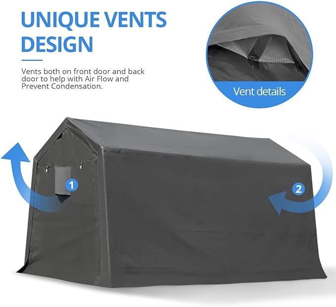 ADVANCE OUTDOOR 7x12 ft 2 Roll up Doors & Vents Outdoor Portable Storage Shelter Garage Tent Carport for Motorcycle ATV with Heavy Duty Metal Frame and Anti-UV Snow Resistant Waterproof Cover, Gray