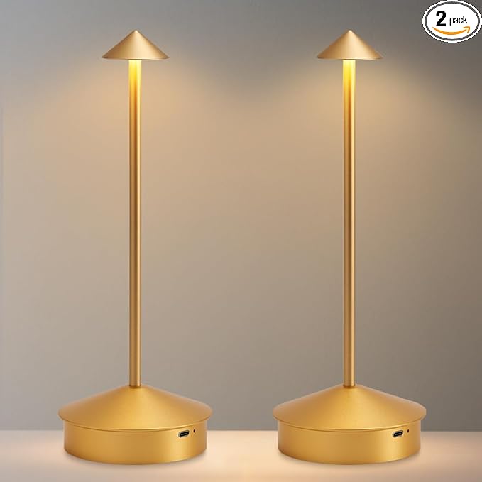 EJQ Cordless Table Lamp,Portable LED Table Light, Rechargeable 6000mAh Battery Operated, 3 Color Stepless Dimming Up Touch Lamp for Restaurant/Bedroom/Bars/Outdoor Party/Camping/Camping Light(Gold)