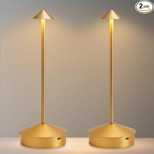 EJQ Cordless Table Lamp,Portable LED Table Light, Rechargeable 6000mAh Battery Operated, 3 Color Stepless Dimming Up Touch Lamp for Restaurant/Bedroom/Bars/Outdoor Party/Camping/Camping Light(Gold)