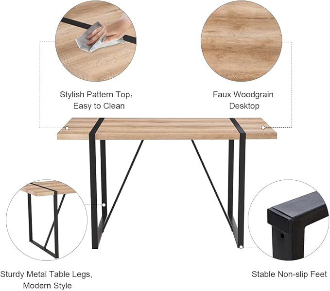 Dining Table Chairs Set for 4, Modern Rectangular Dining Room Table Set PU Leather Upholstered Dining Chairs 55" Dinner Table Set for Kitchen, Dining Room (Dining Table Set for 4, Black)