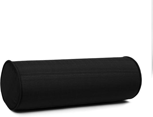 Sherry Kline Sunrise Indoor/Outdoor Neck Bolster Corded Edge Filled Pillow Black 6"x18" Set of 2