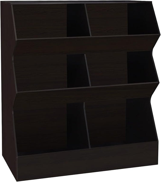 DINZI LVJ Toy Storage Organizer, Kids Bookshelf, Wooden Toy Storage Cabinet, 6 Cubby Children Bookcase, 35.4" L Toddler Book Shelf for Playroom, Living Room, Nursery, Hallway, School, Espresso
