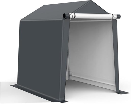 6x8FT Outdoor Storage Shelter Carport, Portable Shelter Heavy Duty Storage Shed Carport with Roll-up Zipper Door for Bike, Motorcycle, Garden Storage, Waterproof and UV Resistant, Gray