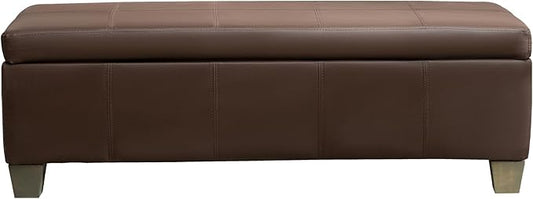 51 Inch Brown Faux Leather Ottoman with Storage, Rectangular Extra Long Bench, End of Bed Bench with Large Storage for Bedroom, Living Room
