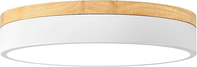 Dimmable Wood LED Ceiling Light Fixture, 5CCT 2700K-6000K Modern White Flush Mount Ceiling Lighting, Minimalist Round Ceiling Lamp for Bedroom, Kitchen, Laundry Room, Hallway, 11.81in