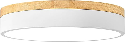 Dimmable Wood LED Ceiling Light Fixture, 5CCT 2700K-6000K Modern White Flush Mount Ceiling Lighting, Minimalist Round Ceiling Lamp for Bedroom, Kitchen, Laundry Room, Hallway, 11.81in