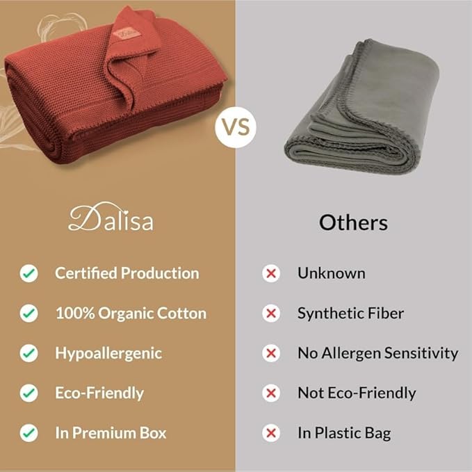 Dalisa 100% Organic Turkish Cotton Throw Blanket - GOTS Certified, Cozy - Perfect for Couch, Bed, and Home Decor - Boho Vintage Knit Alina (Amber Glow, 60x80)