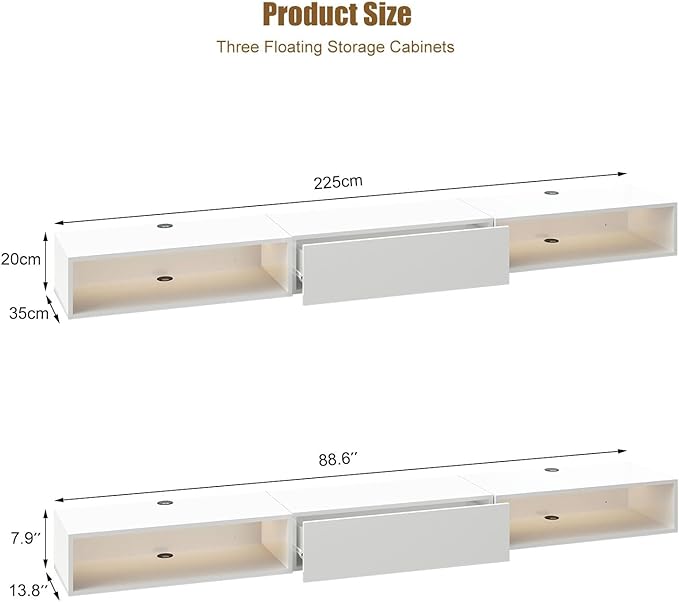 Floating TV Stand for 65 70 75 78 88 95+ inch TV, Entertainment Center with LED Light and Storage Cabinet Media TV Console Shelf for Wall for Living Room Bedroom