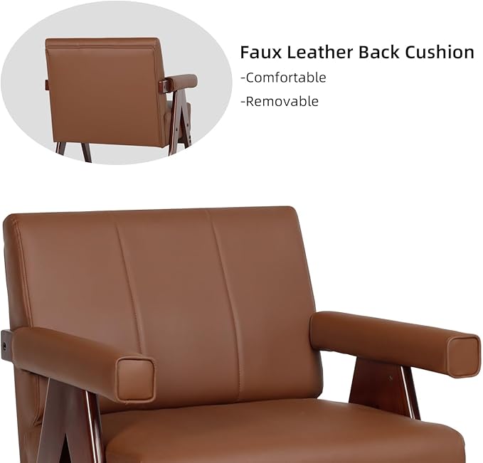 AODAILIHB Mid Century Modern Chairs Set of 2 Brown Leather Accent Chair Wood Arms with Soft Bag Living Room Chairs with Thick Cushion Comfy Side Waiting Room Chairs Bedroom/Office (2, Brown)
