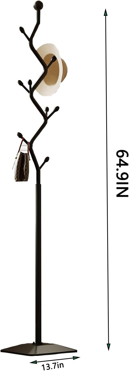 Tree-shaped coat rack,Coat Tree Freestanding with 8 Hooks and Sturdy Metal Base for Coat Hats Purses,Coat Stand for Entryway,Bedroom(black)