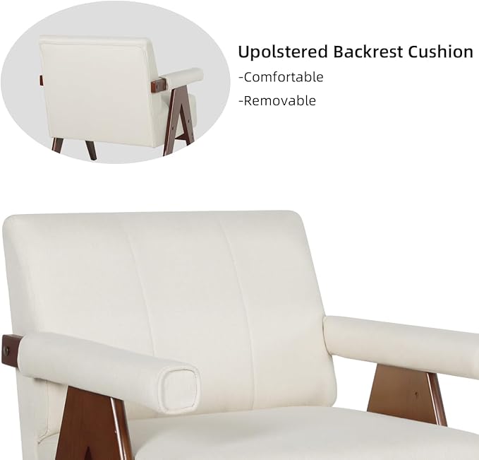 AODAILIHB Mid Century Modern Chairs Set of 2 Beige Linen Fabric Accent Chair Wooden Arms with Soft Bag Living Room Chairs with Thick Cushion Comfy Leisure Waiting Room Chairs Bedroom/Office (2, Beige)