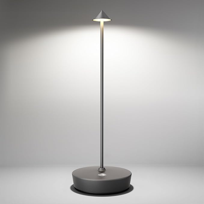 Cordless Table Lamps Rechargeable, 6000mAh Battery Operated LED Desk Lamp Outdoor Waterproof Portable Touch Dimmable Table Light for Patio Restaurant Dining Home Grey