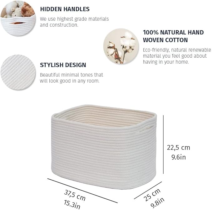 OrganiHaus Set of 3 White Woven Baskets for Organizing | Cotton Rope Basket for Decor | Shoe Basket Organizers & Storage | Decorative Storage Baskets & Bins | Cute Storage Basket for Toys & Cloths