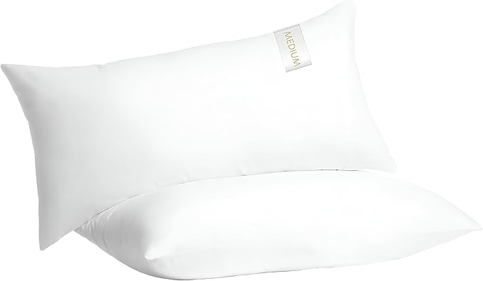 Digital Decor 100% Cotton Queen Size Hotel Pillows, U.S. Made Hypoallergenic Pillows with Down Alternative Fiber Fill, Set of 2, Three Comfort Levels, (Soft, Medium, Firm) Medium