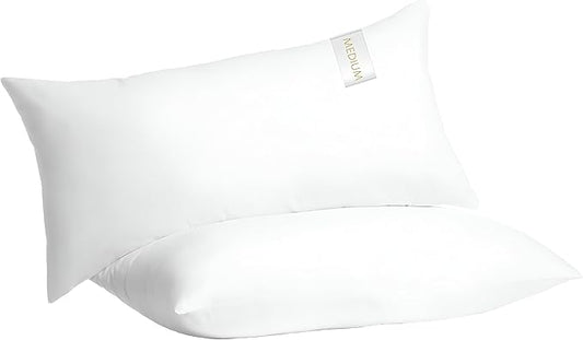 Digital Decor 100% Cotton Queen Size Hotel Pillows, U.S. Made Hypoallergenic Pillows with Down Alternative Fiber Fill, Set of 2, Three Comfort Levels, (Soft, Medium, Firm) Medium