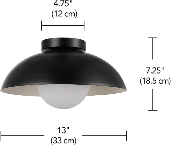GLOBE Electric 66000076 1-Light Flush Mount Ceiling Light, Matte Black and White Opal Glass Dual Shade, Modern Lighting for Kitchen Island or Dining Room, Wall and Dimmer Switch Compatible