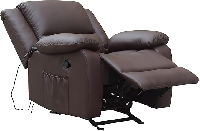 Ella Rhae Massage Leather Recliner Chair with Heat and USB Charging Port (Brown)