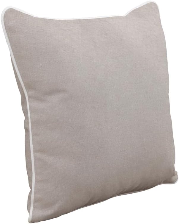 East Green 18 x 18 Square Outdoor Accent Pillow, Flax Tan with White Piping
