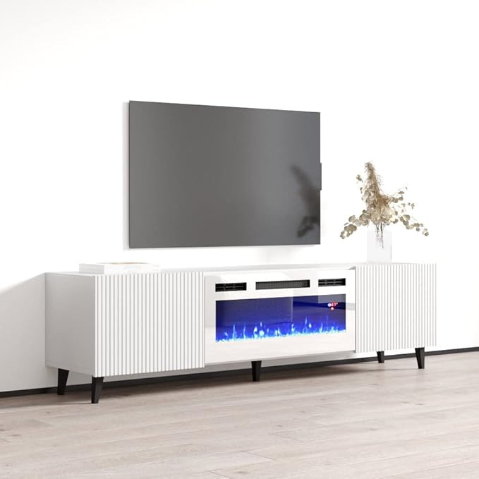 Pafos WH-EF Fireplace TV Stand for TVs up to 80", Modern Matte 71" Entertainment Center, Electric Fireplace TV Media Console with Storage Cabinets