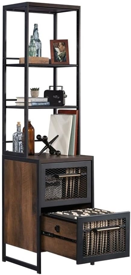 Pemberly Row Contemporary Engineered Wood/Metal File Tower in Barrel Oak