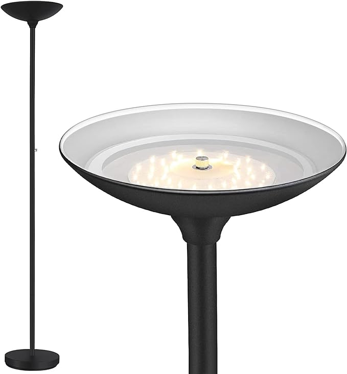 BoostArea Torchiere Floor Lamp, 30W Super Bright LED Standing Lamp, Stepless Dimmable Pole Lamp with 3000K Lighting, Rotary Switch, 70 Inch Tall Metal Modern Floor Lamps for Living Room/Bedroom Black