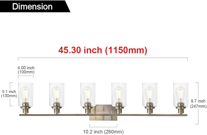 MELUCEE Modern Bathroom Vanity Light Fixtures 6-Light Brushed Nickel Contemporary Wall Light with Glass Shade for Kitchen Living Room Bedroom (Patent No.: US D963914 S)