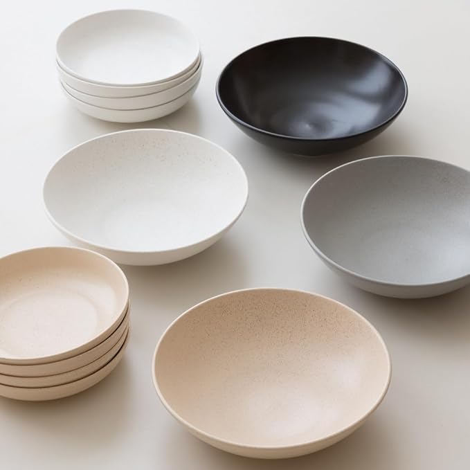 WENSHUO Large Salad Bowl, Ceramic Stoneware with Reactive Glaze, Serving & Mixing, 2Qt (Sandstone Gray)