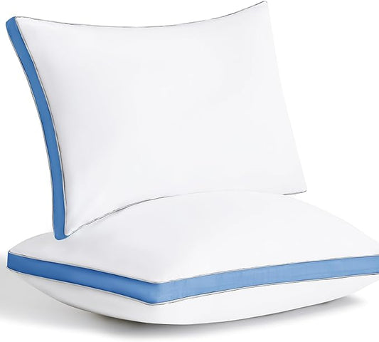 CozyLux Pillows King Size Set of 2, Soft and Supportive 3D Down Alternative Bed Pillow for Sleeping 2 Pack Blue, Luxury Hotel Quality Gusseted Bedding Pillows for Back, Stomach or Side Sleepers 18x34