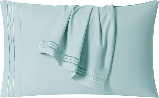 Clara Clark Bed Sheets, Premier 1800 Series 4 Piece Bed Sheet Set, Deep Pocket, Wrinkle, Fade, Stain Resistant, Luxury Soft Bedding Sheets & Pillowcases, Split King, Light Blue Aqua
