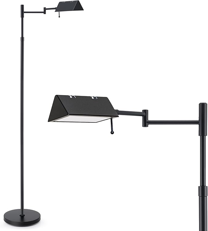 VONLUCE Dimmable LED Floor Lamp, 56" Floor Lamp for Living Room with Adjustable Height Swing Arms 3 Color Temperatures, Industrial Standing Pole Lamp for Bedroom Reading, Black