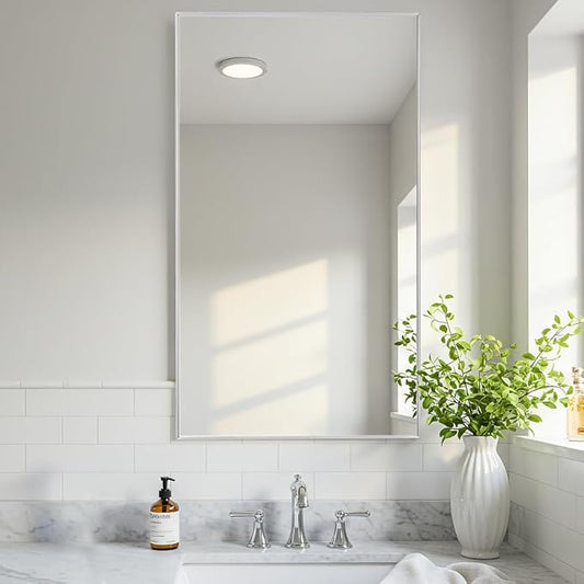 20x40 Inch Silver Bathroom Mirror - Copper-Free Mirror, Aluminum Alloy Frame Vanity Rectangle Wall Mounted Modern Mirror for Bedroom/Living Room/Porch Horizontal or Vertical