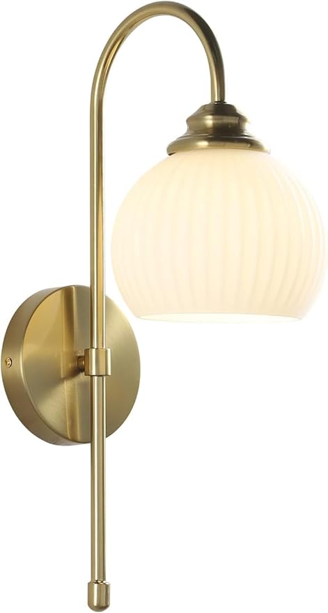 KCO Lighting 1-Lighting Milk Ribbed Glass Wall Sconce Indoor Gold and White Wall Sconce Minimalist Slim Long Sconces Brass Hallway Wall Light Fixtures Globe Vanity Lights for Bathroom Bedroom
