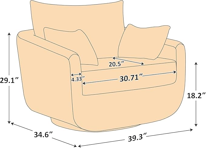 360° Swivel Accent Armchair, 39.3" Oversized, Sherpa Boucle Fabric Sofa Chair with Removable Back & Arm Pillows, Cream White Swivel Chair with Cozy Soft Padded, No Assembly Required