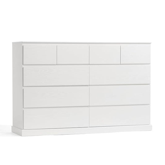 LINSY HOME 10 Drawer Dresser for Bedroom, 53" Wide Chest of Deep Drawers, Modern Farmhouse TV Stand Dressers with Storage, Large Drawer Organizer for Bedroom, Living Room, Handless Design, White