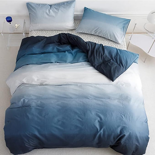 CLOTHKNOW Blue White King Size Comforter Set 3Pcs Blue Gradient Bedding Comforter Sets All Season Soft Navy Comforter with 2 x Pillow Cases