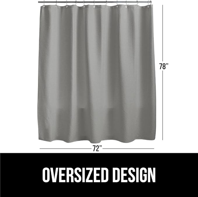 GORILLA GRIP Waffle Shower Curtain, Thick Weighted Fabric, 72x78, Wrinkle and Rust Resistant, Classic Hotel Quality Design, Heavy Duty Long Curtains for Bathroom Showers, Bath Tubs, Machine Wash, Gray